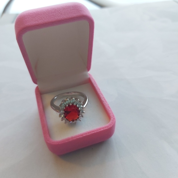 Ruby CZ AAA/ Rhodium Plated Ring: - Picture 8 of 12